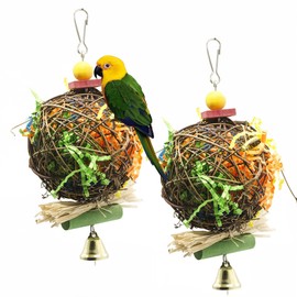 TFLPUO Pack of 2 Bird Toy, Budgies Toys Natural Rattan Ball Bird Cage Hanging Toy Bird Cage Accessories for Budgies Parrots (20 x 10 cm)