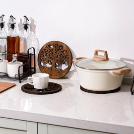 Beeveer 3 Pcs Life Tree Wooden Trivets Round Plates Pots Holder Heat Resistant Wooden Tree Trivet Hot Pan Holder Kitchen Table Hot Tea Winter Dishes Dining 8 Inch(Brown)