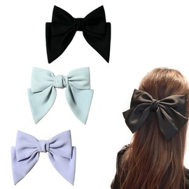iRIIRIO 3pcs Hair Barrettes With Solid Colors Bows Hair Clips with Bowknot for French Hair Style for Girls Women (black/green/purple)