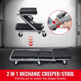 Happybuy Z-Creeper Seat, Dual-Function Rolling Foldable Auto Creeper/Stool, Supports Up to 300 lbs, Mechanic Creeper with 6 Wheels, Workshop & Auto Maintenance, Recline or Sit, Black