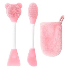 2 Pieces Double Head Mask Brush and 1 Piece Face Wash Gloves, Facial Cleansing Brush, Face Care Supplies, Beauty Accessories