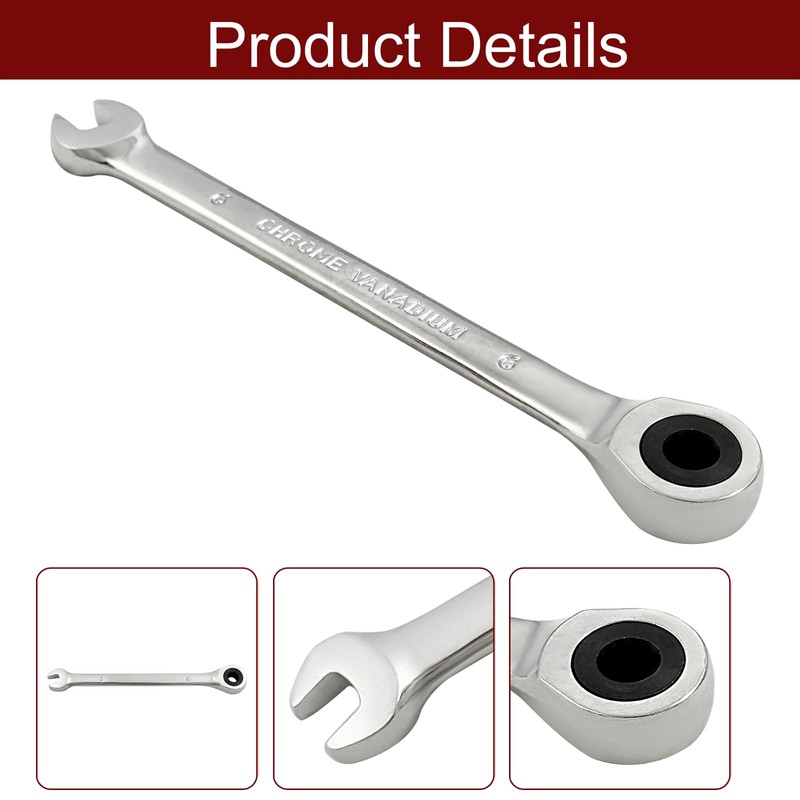 Jiozermi 6mm Ratcheting Combination Wrench, 72 Teeth Metric Ratcheting Wrench