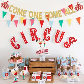 Come One Come All Banner, Carnival Circus Theme Party Decorations, Circus 1st Birthday Party Banner, Red Gold Circus Tent Theme Baby Shower Decor Supplies