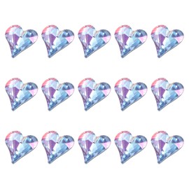 MECCANIXITY 15 Pcs 3D Heart AB Blue Nail Rhinestones 12x13mm K9 Glass Crystal Rhinestones Pointed Back Crooked Heart Gems for Nail Charm Art DIY Craft