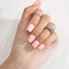 KQueenest Press on Nails Short with Glue - Sheer Nude Nails for Sticking Short, Plain Square Fake Nails, Square False Nails Set for Women & Girls, 24 Pieces