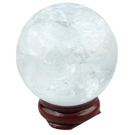 Rockcloud Healing Crystal Natural Rock Quartz Gemstone 1.75"(45mm) Ball Divination Sphere with Wood Stand