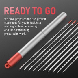 YESWELDER TIG Tungsten Electrode Pre-Sharpened Welding Tungsten Rod 2% Thoriated 1/8" x 7" (Red, WT20/EWTh-2) 10-pk