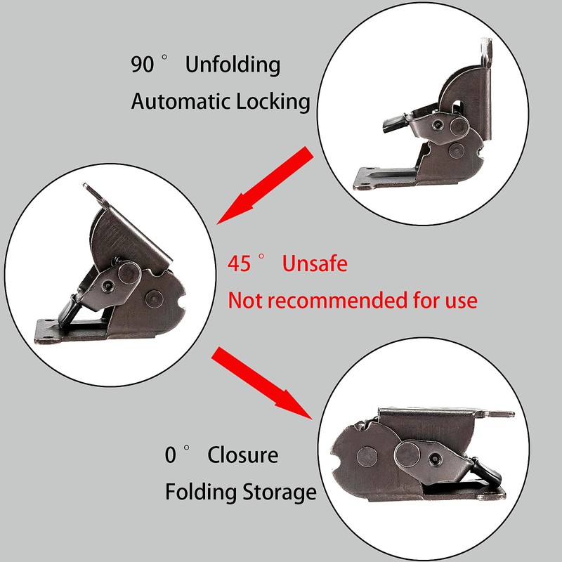 6 Pack 0-90 Degree Black Folding Table Legs Bracket, Self-Lock
