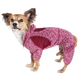 Pet Life Active 'Downward Dog' Heathered Performance 4-Way Stretch Two-Toned Full Body Warm Up Hoodie