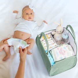 Maxuni Diaper Caddy Organizer for Baby, Cotton Rope Baby Gift Basket, Portable Diaper Organizer for Changing Table, Diapers Nursery Storage Organizer, Baby Shower Gifts for Newborn