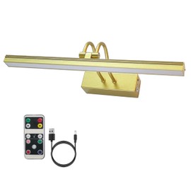 LEEQVHOOLL Rechargeable Picture Light, 2 Colors Wireless Wall Art Light with Remote, Dimming Gallery Painting Lights for Wall Frame,Display,Photo,Dartboard,Portrait, 13inch(Gold)