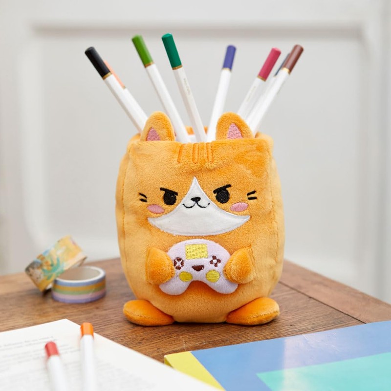 balvi Pen Holder Fluffy Kawaii Gamer Orange Fluffy Soft Gamer