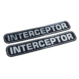 Interceptor, Police, Domed Decal Emblem Chrome car Biker Stickers 5"x 0.82" 2pc.