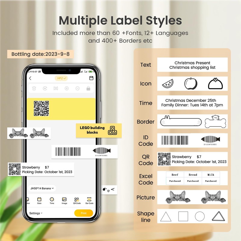 Label Maker Machine with Tape - HP2 Portable Smartphone Sticker