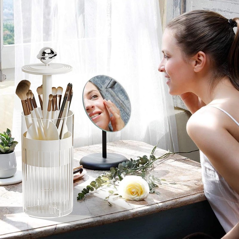 Makeup Brush Holder Organizer with Clear Lid, Lifting Opening-Dustproof Cosmetic