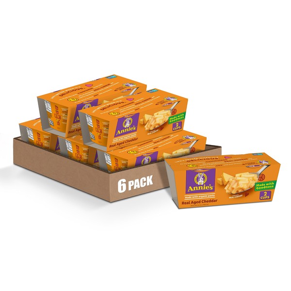 Annie's Macaroni and Cheese, Real Aged Cheddar & Organic Pasta, Microwaveable Cups, 2 Cups, 4.02 oz. (Pack of 6)