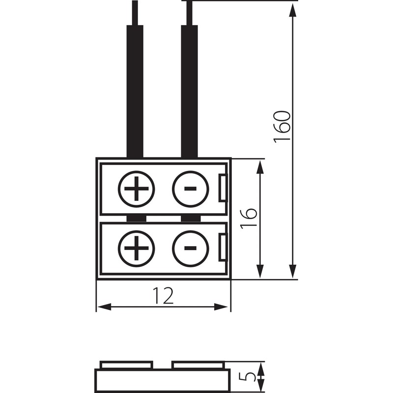 LED Strip Connector, 12V AC/DC, 12mm x 16mm x 5mm,