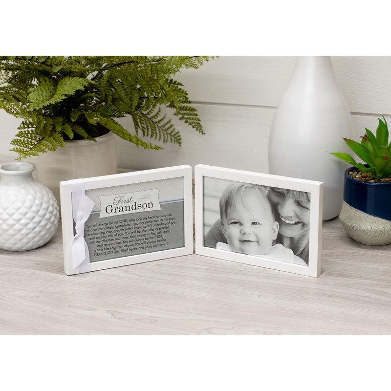 First Grandchild Picture Frame- White Double Hinged Tabletop Photo Frame