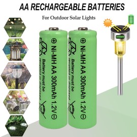 Zsolarigt Rechargeable AA 300mAh Solar Batteries NiMh 1.2v Pre-Charged Double A Battery for Outdoor Solar Garden Landscape Lights,Solar Lantern,10 Pack