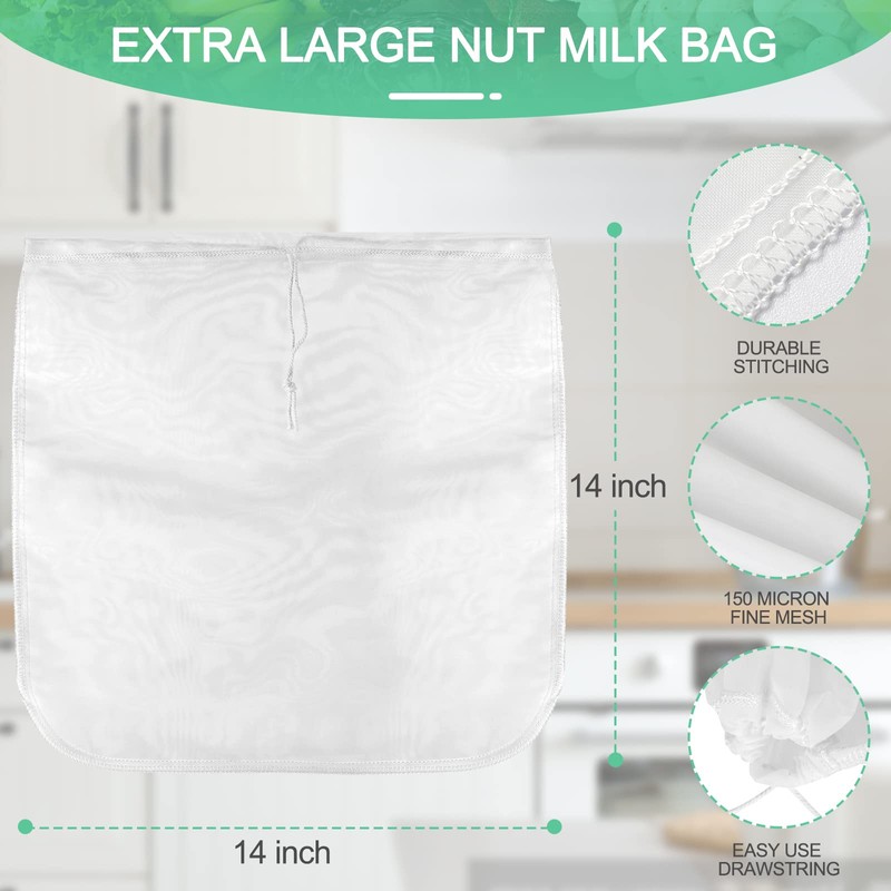 Bellamei 3 pack 14"x14" Nut Milk Bag Extra Large Reusable