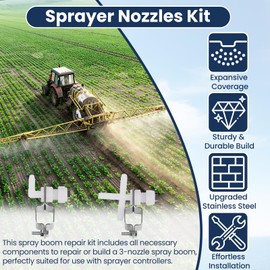 Spray Boom Repair Kit, Sprayer Parts with 8001-VS Tips 50 Mesh Screens and 1" Square Clamps, 3/8" Nozzle Body (Cross and Elbows), Nozzle Body Nuts and Caps for Agricultural Sprayers 1" Square