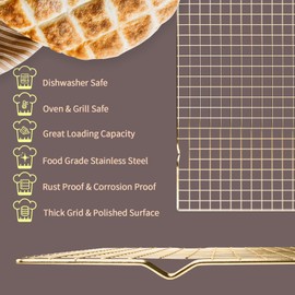 BRIOUT Cooling Rack for Baking, 16x10 Inches Baking Rack, Thick Wire Cookie Rack for Cooking, Roasting, Grilling, Drying, Oven Safe, Fits Half Sheet Pan, Gold