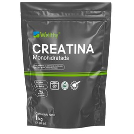 Wellthy Creatina Monohidrata 1kg. 100 Pura, Sin Sabor, Sin Azúcar, 5g de Creatina por porción, 160 días de Consumo, Scoop Incluído, Bottle Free.      