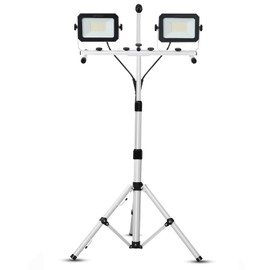 UFOND 10000 Lumen LED Work Light with Stand,Detachable Waterproof Dual Head Work Lights,Individual Switch Floodlight with TelescopingTripod,Work Lamp with Power Cord for Construction Site