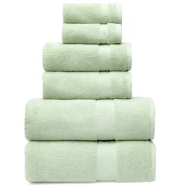 100% Organic Zero-Twist Cotton Towels - Luxury Bath Towels - Ultra Soft & Plush 700GSM Long-Staple Cotton - 6 Piece Towel Set (Eucalyptus Green)