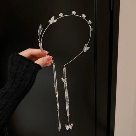 Diadema Con Borlas Y Mariposas Incrustadas De Diamantes