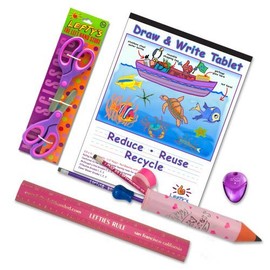 Left-Handed School Supplies (Scissors, Pencils, Ruler and More) for Kids Under 8, 9 Pc Set; Pink/Purple