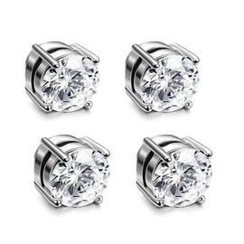 Non-perforated magnetic earrings, men's and women's shiny round fake diamond earrings, no perforated ears, anti-allergic, (6mm/8mm) - Color: silvery 2（8mm）