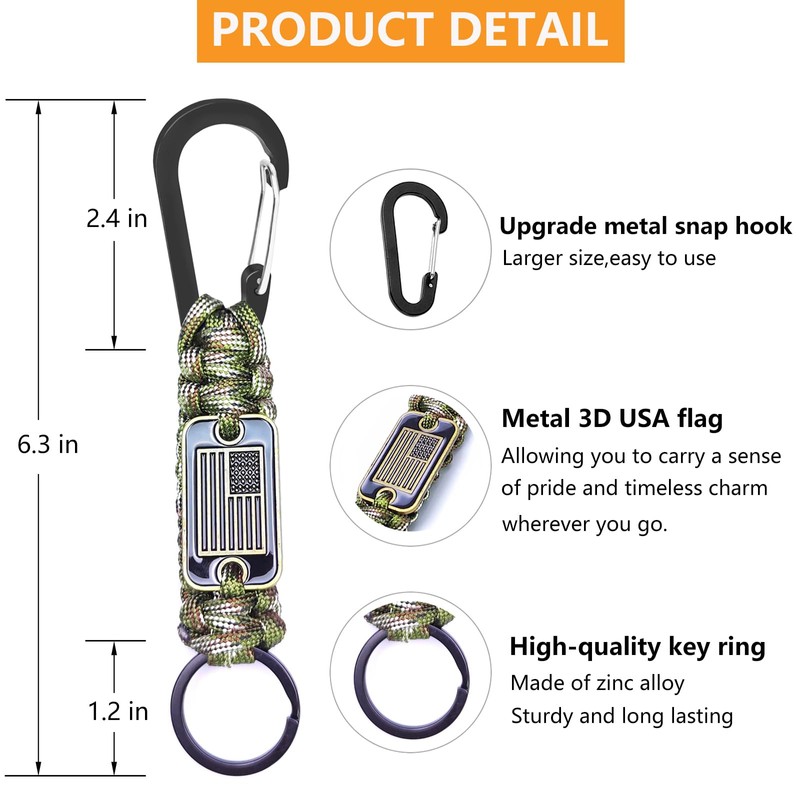 LUYADIN Paracord Lanyard Keychain with USA Flag,Parachute Rope Necklace Keychains