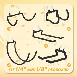 BFPeaky Heavy Duty Pegboard Hooks 12PC - Black Peg Board Hooks for Hanging Tools, Drill Holder, Only Fits 1/4" Peg Board, Ideal for garages, workshops, Craft Rooms, Retail Stores