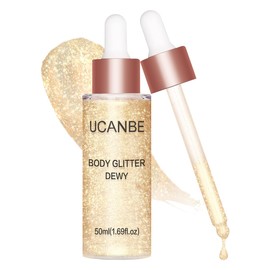UCANBE Iluminador corporal hidratante con brillo, gotas luminizadoras para el cuerpo, brillo líquido para el rostro, con destellos, ideal para regalar a mujeres (Oro champán - 01)