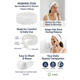MUBARIK STAR POINT Spa Headband for Women – 1 Pack (1 Piece) Soft, Adjustable & Reusable | Perfect for Skincare, Face Wash & Makeup