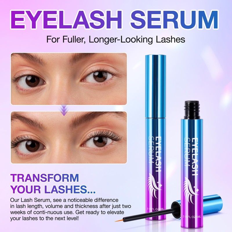 Eyelash Serum for Lash Growth, Natural Peptide Formula with Ginseng