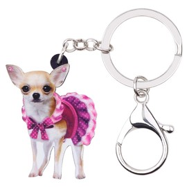 YAYAKO Acrylic Cute Chihuahua Keychain Charms Dog Lovers Gifts for Women Girls Car Key Chain Backpack Purse Accessories (Pink)
