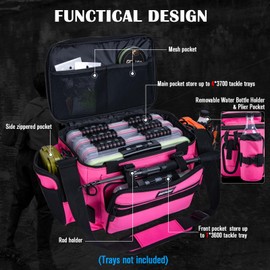 Goture Fishing Tackle Bag, Store Up to 4PCS 3700 Plus 2PCS 3600 Tackle Trays(Not Included), 600D Soft Side Gear Fishing Bag with Rod Straps,Detachable Water Bottle Pouch,Waterproof Bottom,SBS Zippers