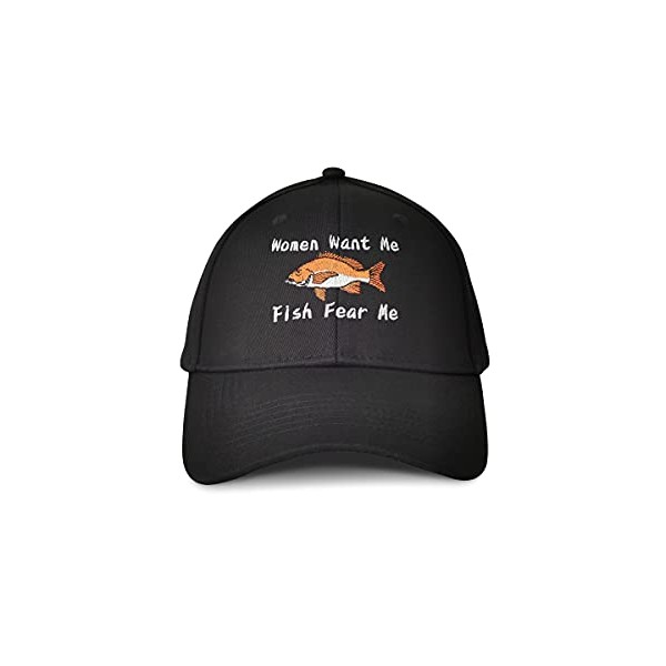 Women Want Me Fish Fear Me Embroidered Baseball Caps for Women Men Girl, Adjustable Black Trucker Hats Embroidery Snapback Cotton Animals Dad Hat