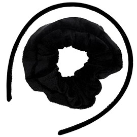Topkids Accessories Velvet Alice Band And Matching Hair Scrunchie Set Kids Hair Accessories Hair Velvet Scrunchies For Women Girls Headbands Girl Hair Accessories Head band Girls Alice band (Black)