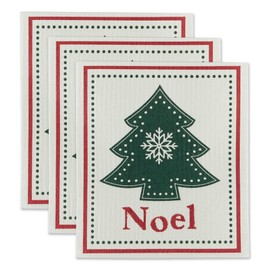DII Swedish Dishcloths for Kitchen & Cleaning, Reusable, Machine Washable & Dishwasher Safe, Biodegradable, 7.75 x 6.75, Noel Tree, 3 Piece