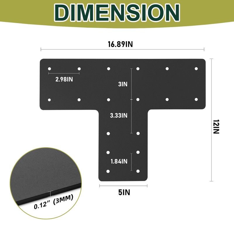 4 Pack 16.8x12'' T Post Brackets,T Flat Mending Plate,T Post