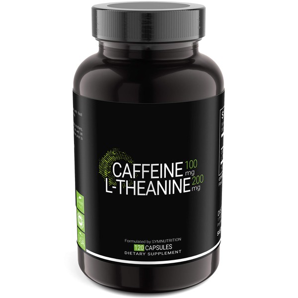 SYMNUTRITION Caffeine 100mg, L-Theanine 200mg — 120 Count (V-Capsules) / 120 Servings: Manufactured in a cGMP-Registered Facility in USA; Vegan & Gluten Free