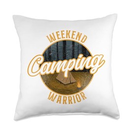 Weekend Camping Warrior Tent Throw Pillow