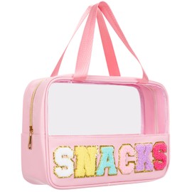 Snack Bag Clear Chenille Varsity Letter Zipper Pouch for Travel Preppy Cosmetic Bag Clear Cosmetic Bag Makeup Travel Bag for Women