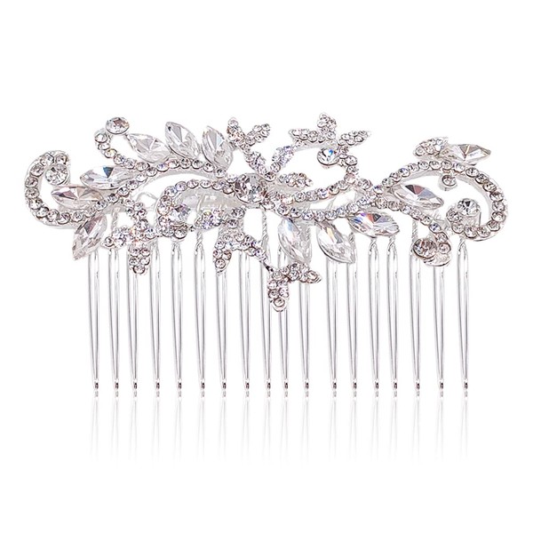 Syijupo Bridal Wedding Hair Combs, Crystal Wedding Headpiece Silver Rhinestone Bridal Hair Accessories, Silver Rhinestone Side Comb for Women and Girls (Silver)
