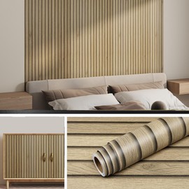 Livelynine 15.8X394 Wood Slats Peel and Stick Wallpaper Removable Natural Wood Contact Paper for Walls Self Adhesive Vinyl Wall Paper Roll Decorative Pole Wrap Wood Roll Basement Kitchen Island