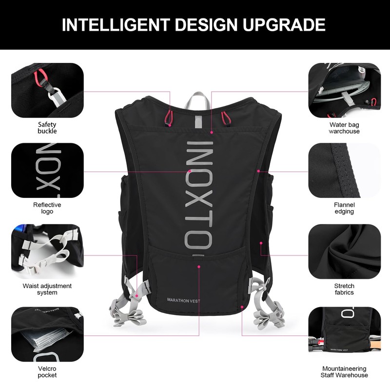 INOXTO Running Hydration Vest Backpack,Lightweight Insulated Pack with 1.5L Water