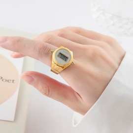 JewelryWe 6PCS Novelty Digital Finger Watch Round Calendar Watch Elastic Adjustable Ring Watches for Men Women